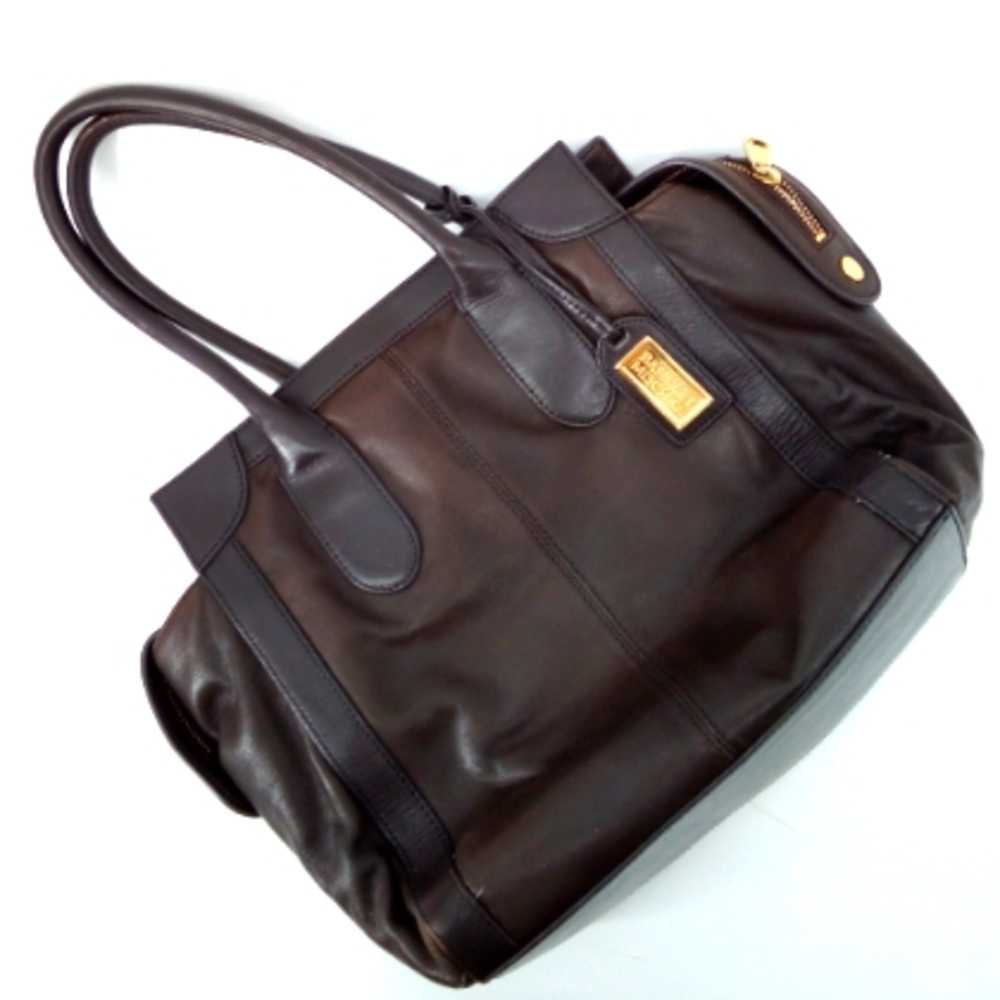 Badgley Mischka Dark Brown Leather Shoulder Bag with Gold Hardware